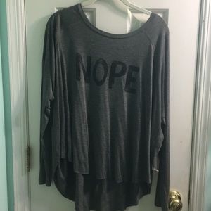 Gray graphic long sleeve shirt.